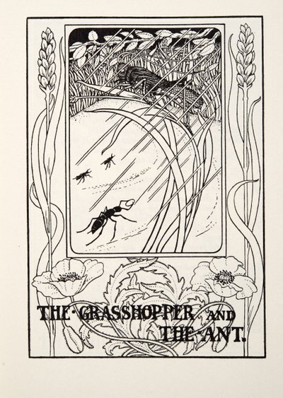 La cigarra y la hormiga, de Fábulas de Fontaine, pub. 1905 de Percy J. Billingshurst