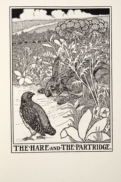 La liebre y la perdiz, de Fábulas de Fontaine, pub. 1905 de Percy J. Billingshurst