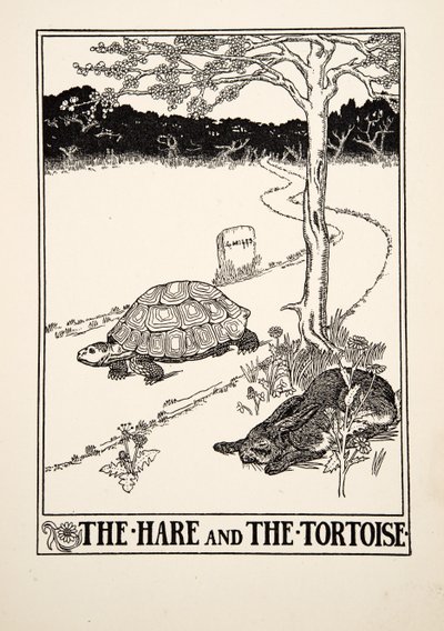 La liebre y la tortuga, de Cien fábulas de Esopo, pub.1903 de Percy J. Billingshurst