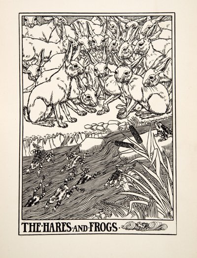 Las liebres y las ranas, de Cien fábulas de Esopo, pub.1903 de Percy J. Billingshurst