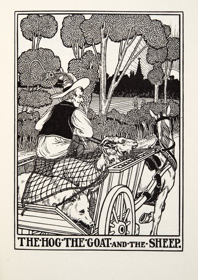 El Cerdo, la Cabra y la Oveja, de las Fábulas de Fontaine, pub. 1905 de Percy J. Billingshurst
