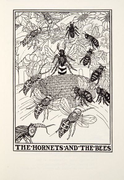 Las Avispas y las Abejas, de Fábulas de Fontaine, pub. 1905 (grabado) de Percy J. Billingshurst