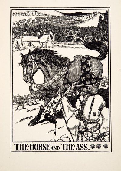 El caballo y el asno, de Cien fábulas de Esopo, pub.1903 de Percy J. Billingshurst
