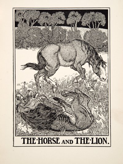 El caballo y el león, de Cien fábulas de Esopo, pub.1903 de Percy J. Billingshurst