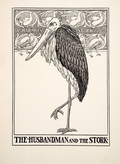 El labrador y la cigüeña, de Cien fábulas de Esopo, pub.1903 de Percy J. Billingshurst