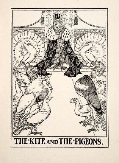 La cometa y las palomas, de Cien fábulas de Esopo, pub.1903 de Percy J. Billingshurst