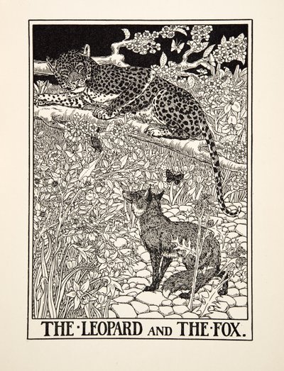 El Leopardo y el Zorro, de Cien Fábulas de Esopo, pub.1903 de Percy J. Billingshurst
