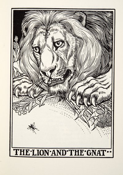 El León y el Mosquito, de las Fábulas de Fontaine, pub. 1905 de Percy J. Billingshurst