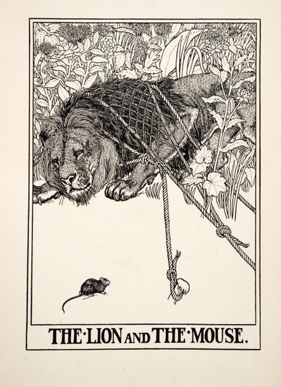 El león y el ratón, de Cien fábulas de Esopo, pub.1903 de Percy J. Billingshurst
