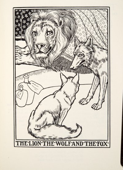 El León, el Lobo y el Zorro de Fábulas de Fontaine, pub. 1905 de Percy J. Billingshurst