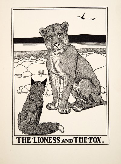 La leona y el zorro, de Cien fábulas de Esopo, pub.1903 de Percy J. Billingshurst