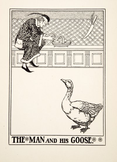 El hombre y su ganso, de Cien fábulas de Esopo, pub. 1903 (grabado) de Percy J. Billingshurst