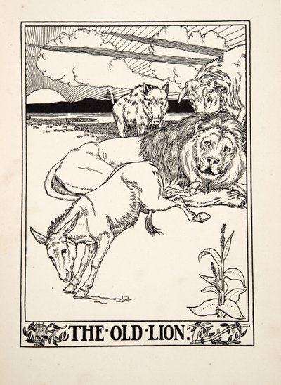 El viejo león, de Cien fábulas de Esopo, pub.1903 de Percy J. Billingshurst