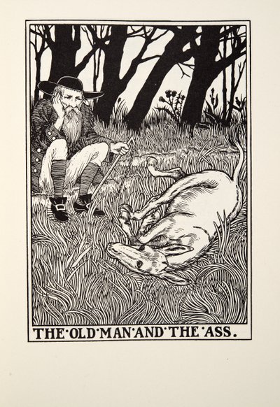 El viejo y el burro, de Fábulas de Fontaine, pub. 1905 de Percy J. Billingshurst