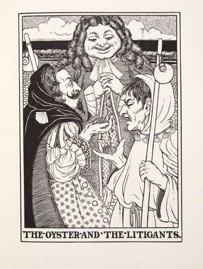 La ostra y los litigantes, de las Fábulas de Fontaine, pub. 1905 de Percy J. Billingshurst