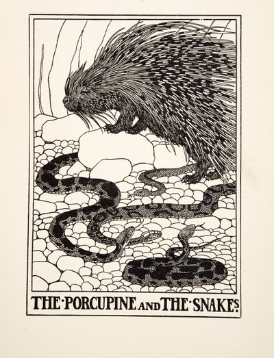 El Puercoespín y las Serpientes, de Cien Fábulas de Esopo, pub.1903 de Percy J. Billingshurst