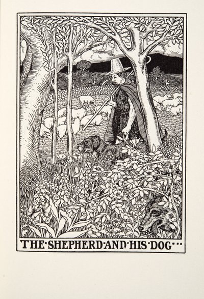 El pastor y su perro, de Fábulas de Fontaine, pub. 1905 de Percy J. Billingshurst