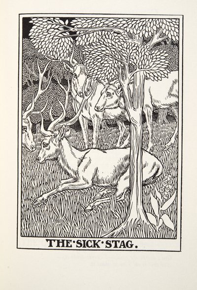 El ciervo enfermo, de las Fábulas de Fontaine, pub. 1905 de Percy J. Billingshurst