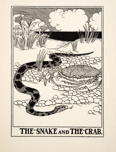 La Serpiente y el Cangrejo, de Cien Fábulas de Esopo, pub.1903 de Percy J. Billingshurst