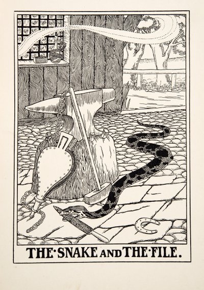 La serpiente y la lima, de Cien fábulas de Esopo, pub.1903 (grabado) de Percy J. Billingshurst