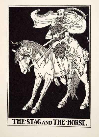 El ciervo y el caballo, de Cien fábulas de Esopo, pub.1903 (grabado) de Percy J. Billingshurst