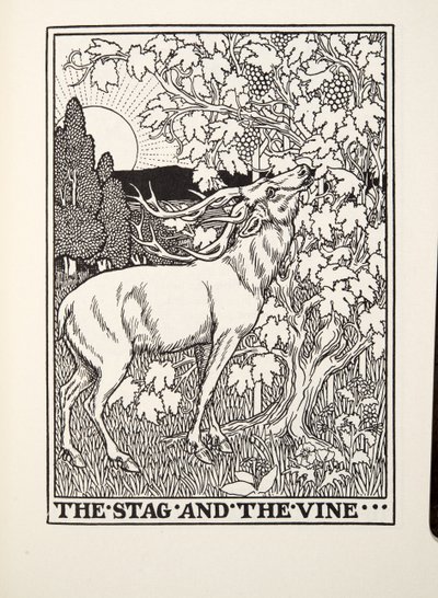 El ciervo y la vid, de Fábulas de Fontaine, pub. 1905 de Percy J. Billingshurst