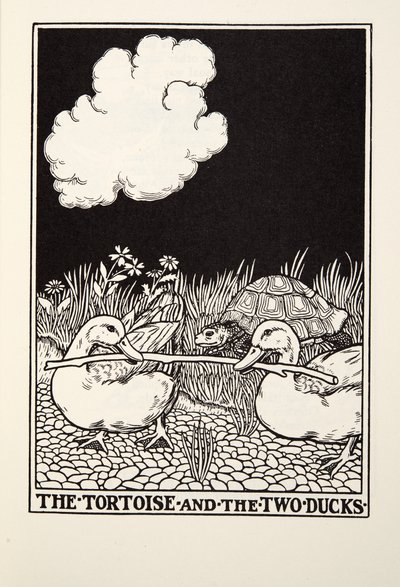 La tortuga y los dos patos, de Fábulas de Fontaine, pub. 1905 de Percy J. Billingshurst