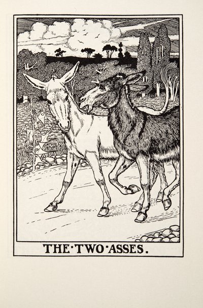 Los dos burros, de Fábulas de Fontaine, pub. 1905 de Percy J. Billingshurst