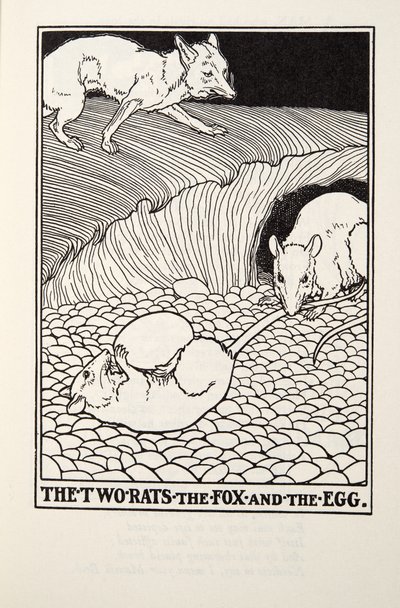 Los dos ratones, el zorro y el huevo, de Fábulas de Fontaine, pub. 1905 de Percy J. Billingshurst