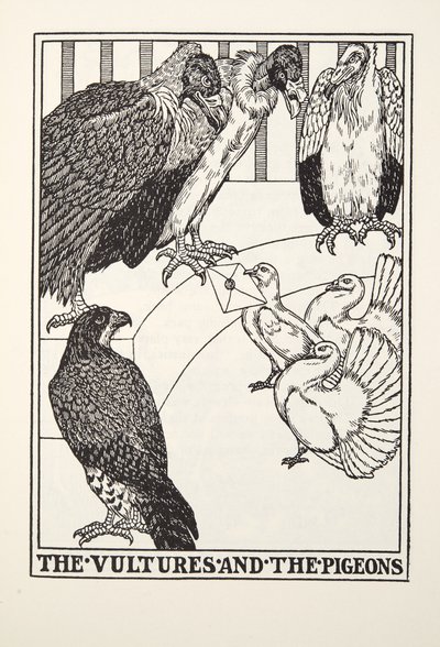 Los buitres y las palomas, de Fábulas de Fontaine, pub. 1905 de Percy J. Billingshurst