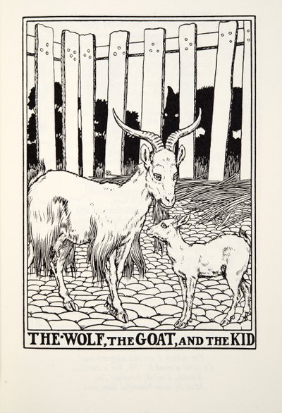 El Lobo, la Cabra y el Cabrito, de las Fábulas de Fontaine, pub. 1905 de Percy J. Billingshurst