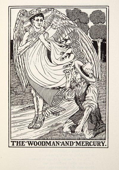 El Leñador y Mercurio de Fábulas de Fontaine, pub. 1905 de Percy J. Billingshurst