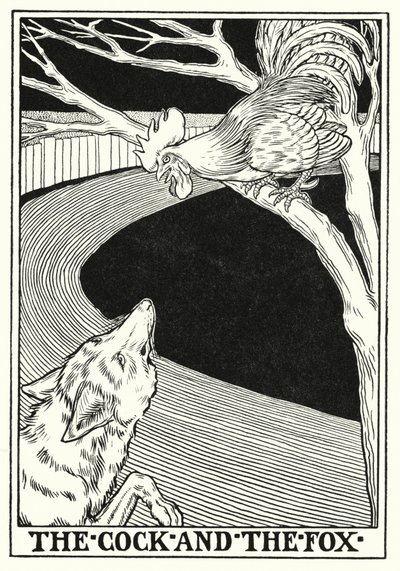 Fábulas de La Fontaine: El gallo y la zorra (litografía) de Percy James Billinghurst