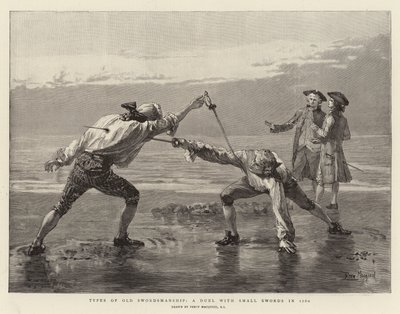 Tipos de esgrima antigua, un duelo con espadas pequeñas en 1760 de Percy Macquoid