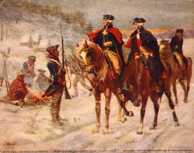 Washington y Lafayette en Valley Forge / Pintura de Dunsmore. C. 1907. de Percy Moran