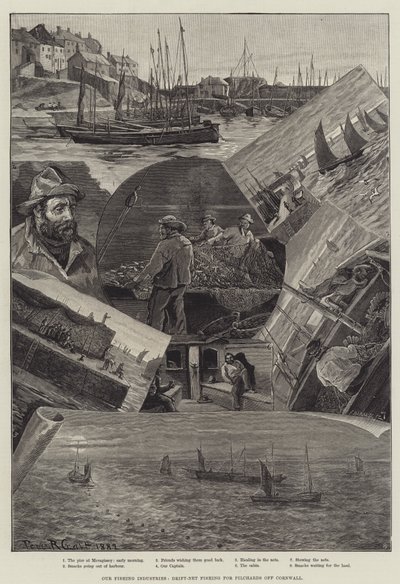 Nuestras industrias pesqueras, pesca con red de deriva para sardinas en Cornwall de Percy Robert Craft