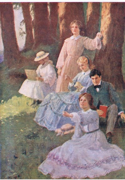 Jo señaló, y Laurie se dispuso a examinar, de Mujercitas publicado por Associated Newspapers Limited, c.1940 (litografía en color) de Percy Tarrant