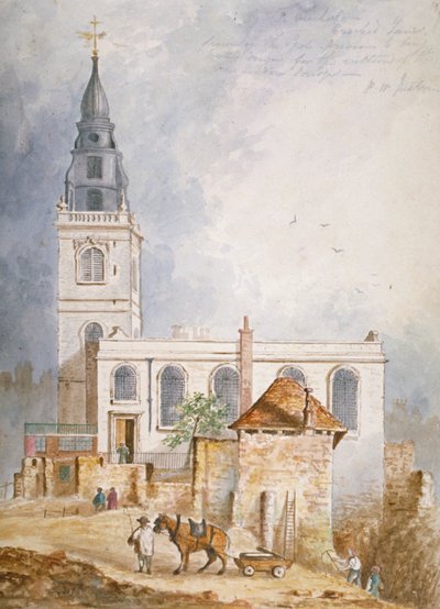 Vista de la Iglesia de San Miguel, Crooked Lane, Ciudad de Londres, 1831 de Percy William Justyne