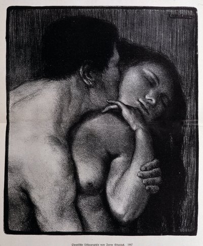 Hombre besando a una mujer. Litografía de Pere Torne-Esquius (Torne Esquius de Pere Torne Esquius