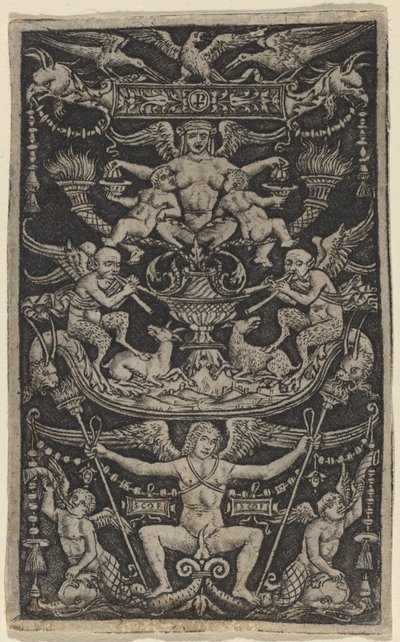 Panel de ornamento con una sátiro alimentando a dos niños de Peregrino da Cesena