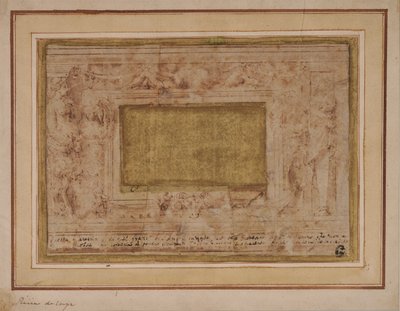 Diseño para un marco de estuco con cariátides, guirnaldas y putti de Perino del Vaga