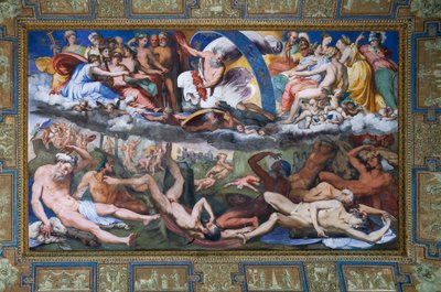 Zeus golpeando a los Gigantes rebeldes (la Caída de los Gigantes) en La Sala de Júpiter de Perino del Vaga