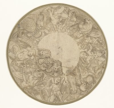 Diseño para la base de un cuenco redondo de lucimiento de Perino del Vaga (attributed to)
