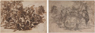 Poros Assailed by the Macedonian Army (recto); Sketches of Animals (verso) de Perino del Vaga