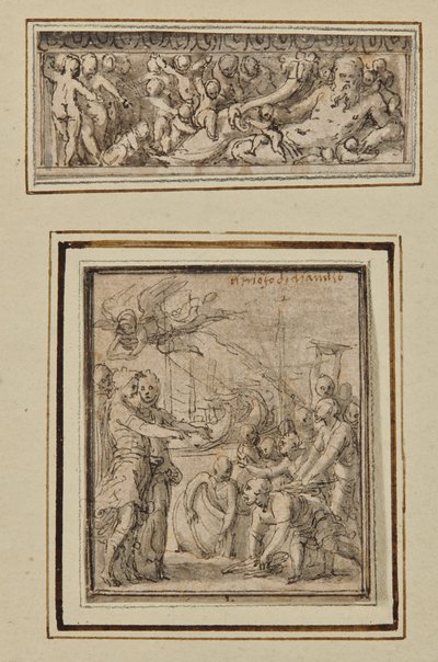 Dios del río rodeado de putti; y Triunfo de Marcus Furius Camillus de Perino del Vaga