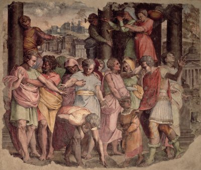 Tarquino el Soberbio fundando el Templo de Júpiter en la Colina Capitolina, c.1525 de Perino del Vaga