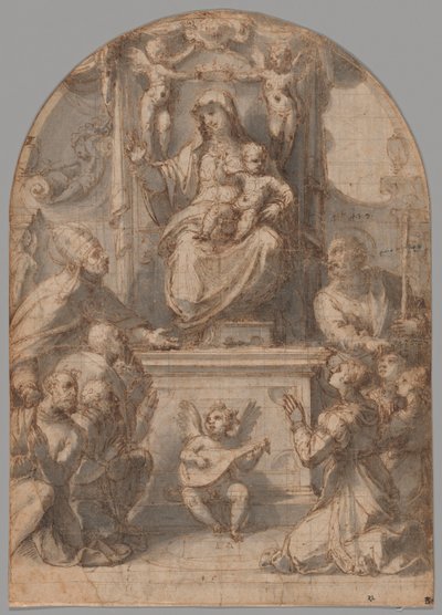 La Virgen entronizada con los santos Gregorio y Santiago, y una familia de donantes de Perino del Vaga