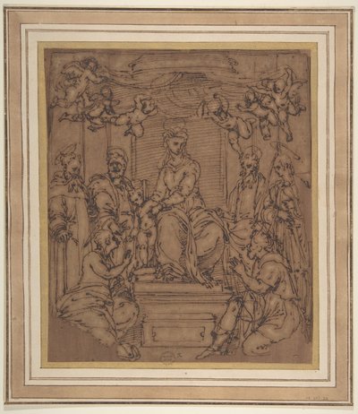Virgen y Niño entronizados con San Antonio Abad, San Pedro, San Pablo..., 1522-23 de Perino del Vaga