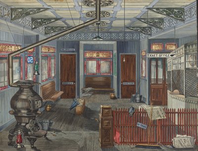 Interior de estación de tren elevado de Perkins Harnly