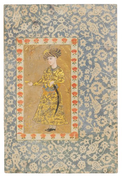 Un joven sosteniendo una copa de vino, Safavid Isfahan de Persian School